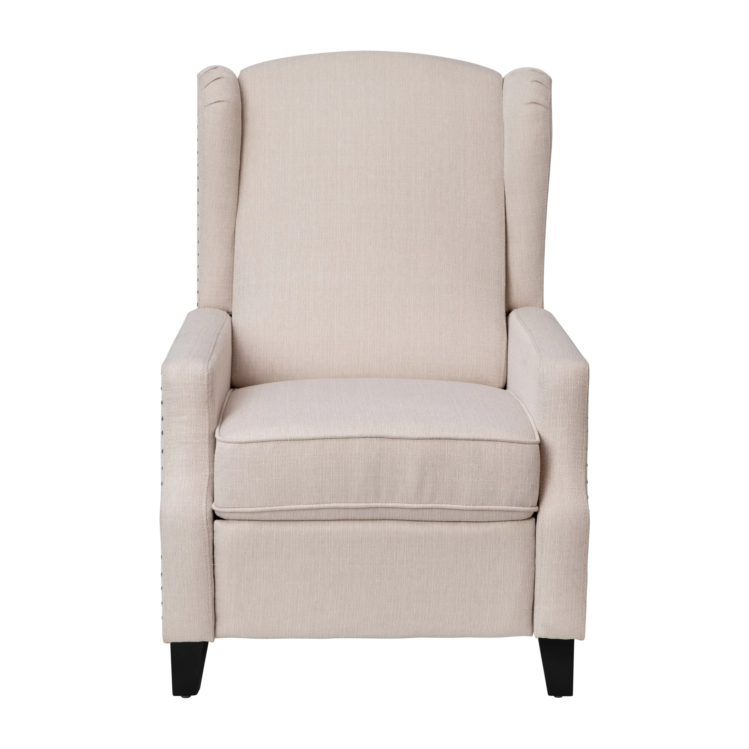 Merrick Lane Contemporary Pushback Recliner with Accent Nail Trim-Wingback Manual Recliner in Cream Fabric Upholstery