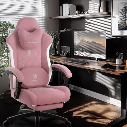 Dowinx Fabric Gaming Chair with Heated Massage Lumbar Support, Computer Game Chairs for Adults