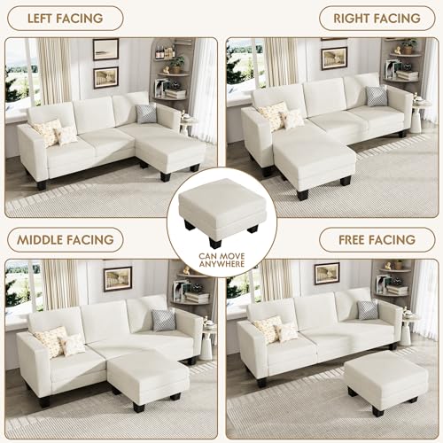 YESHOMY L-Shaped Convertible Sectional Sofa 3 Seater with Corduroy Fabric, Complete with Mobile Footrest, for Living Room, Apartment and Office, 70"