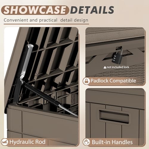 Devoko 120 Gallon Deck Box Resin Outdoor Storage Box Waterproof for Patio, Large Outdoor Storage Bench Lockable for Outside (Black)