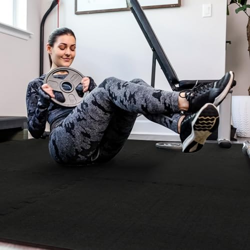 SUPERJARE 0.56'' Thick 24 Pcs 96 Sq Ft Rubber Top Exercise Equipment Mats, High Density EVA Foam Mats with Rubber Top
