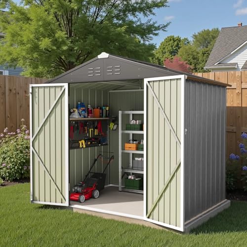 Greesum 5×3 FT Outdoor Storage Shed, Metal Storaged Sheds Without Floor, Tool Sheds with Lockable Doors and Sloping Roof for Garden, Patio, Backyard