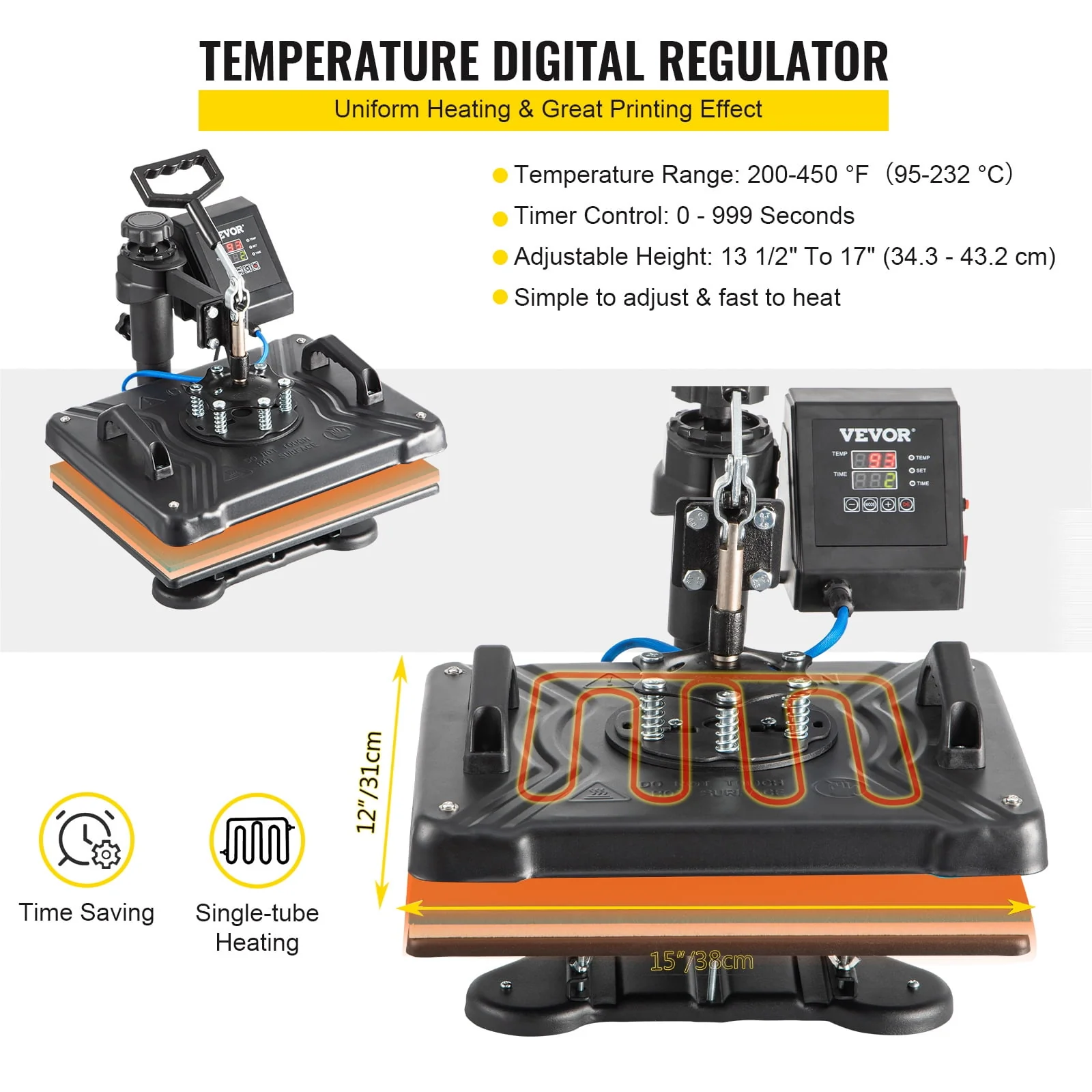 VEVOR 5 in 1 Heat Press Heat Press Machine Digital Multifunctional Sublimation T-Shirt Heat Press Machine for T Shirts Hat Mug Cap Plate