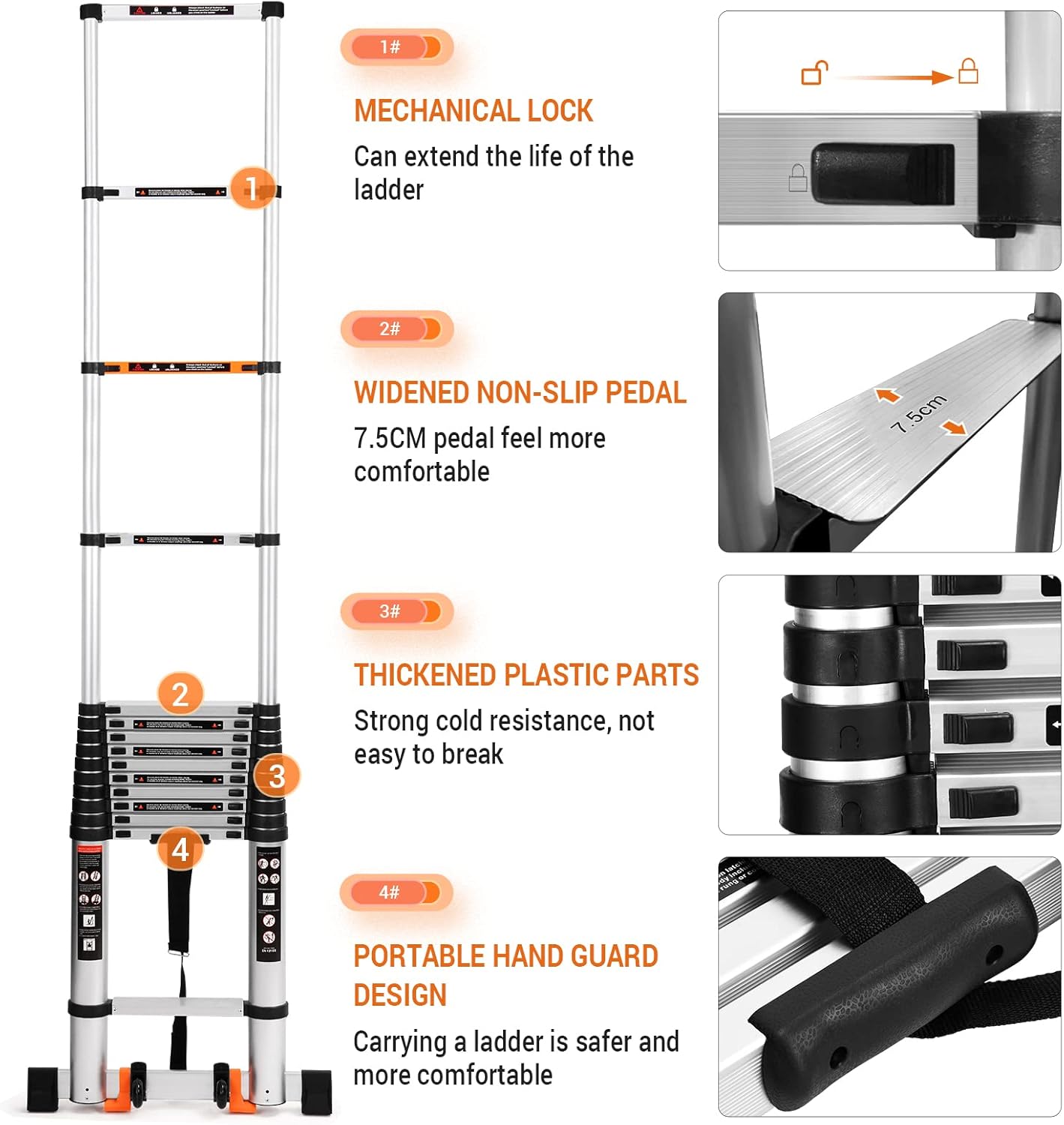 Telescoping Ladder Extension Multi-Purpose 18.5 FT Aluminum Foldable Industrial Compact Loft Ladder Household Daily or Emergency Use Portable