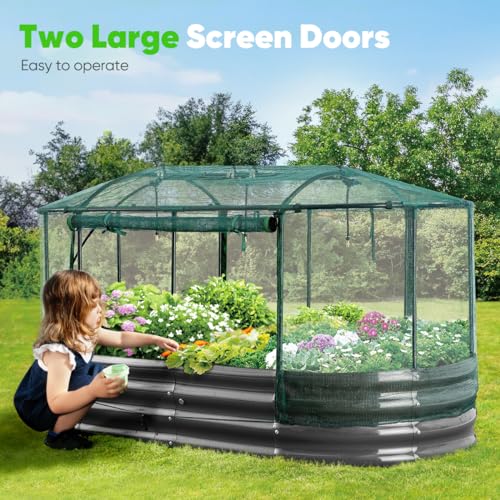 Quictent Galvanized Raised Garden Bed Kit with Self Watering System and Mesh Cover