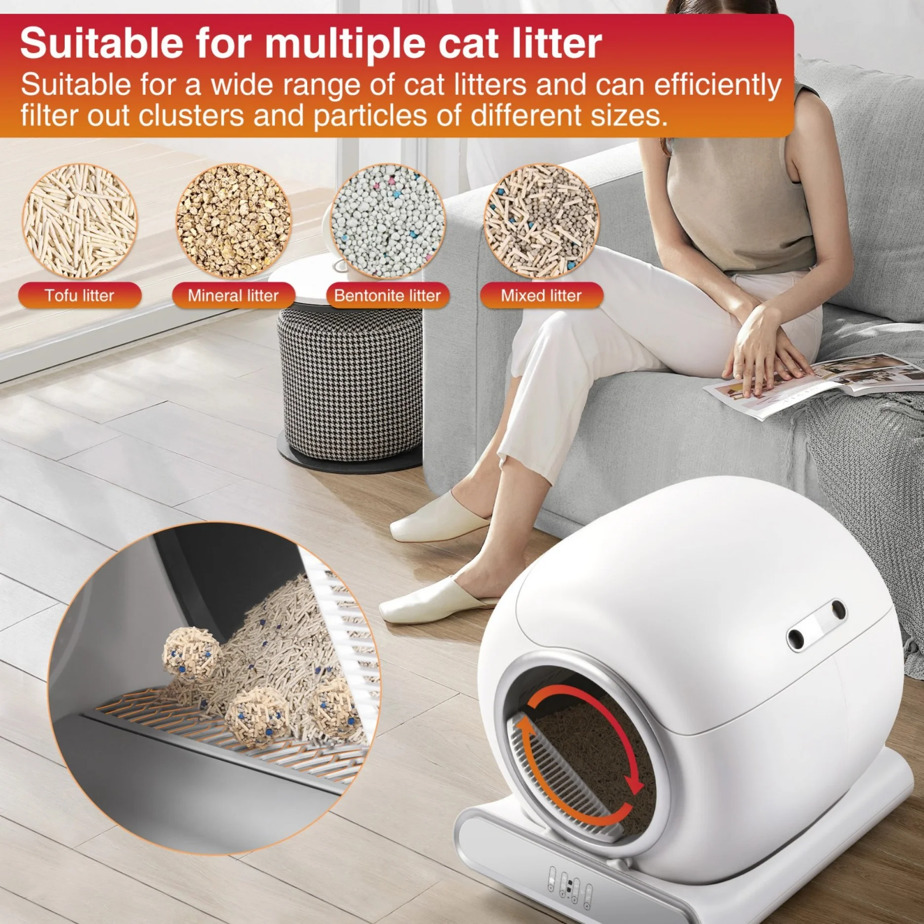 FaayFian Smart Self-Cleaning Cat Litter Box, Automatic Odor Control, 65L, Multi-Cat, Low Entry