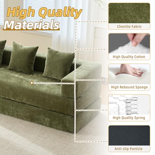 Convertible Sleeper Sofa Bed with Cylindrical Pillow, Corduroy Folding Mattress Couch with Fixed-Shape Frame