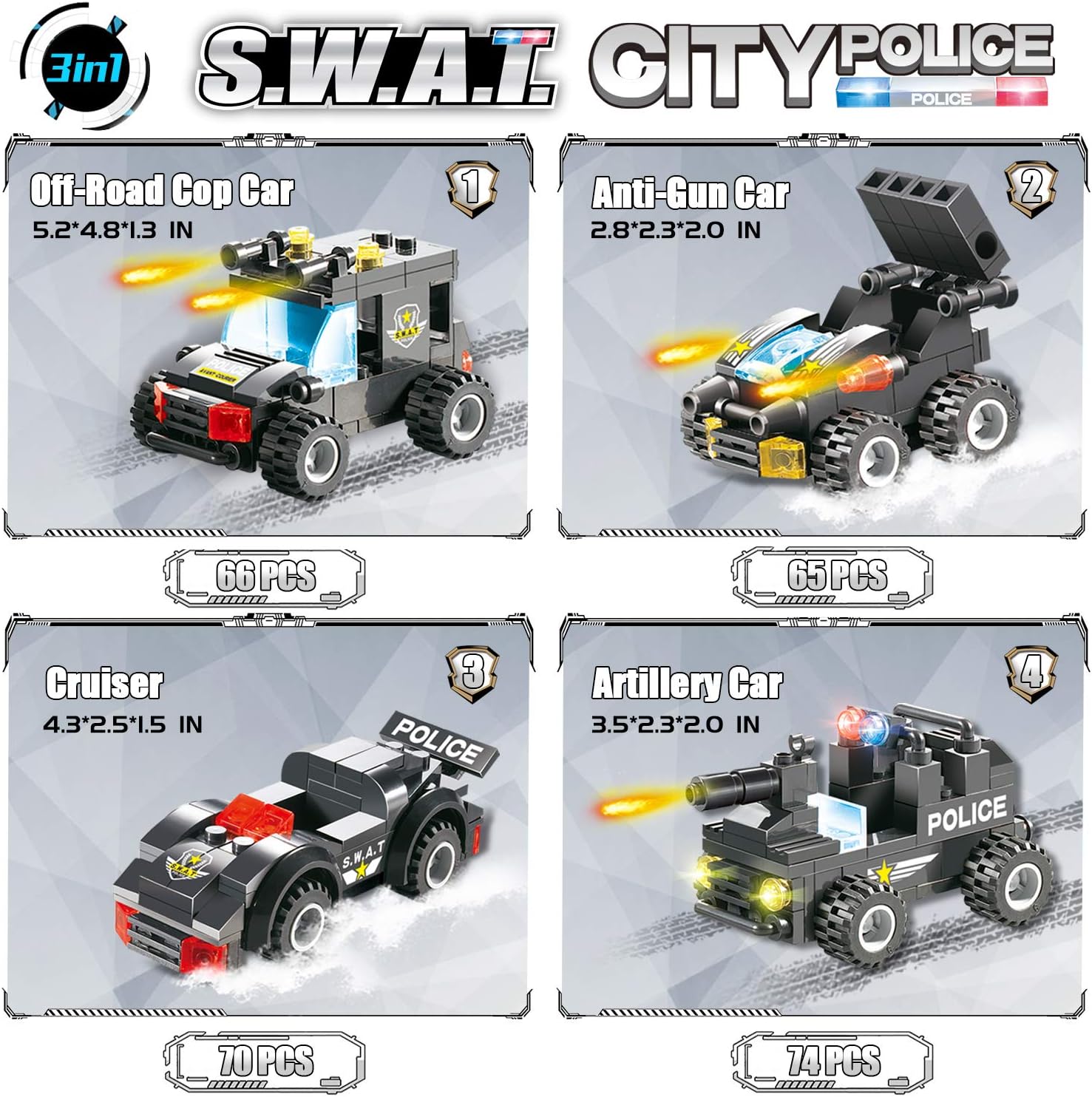 1110 PCS SWAT City Police Station Mobile Command Center Truck Car Building Blocks Set in 25 Different Models Police Cars, Helicopter, Boat