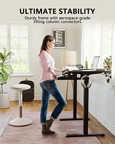 KHBIULIFE Electric Standing Desk  55 x 24 Inches Height Adjustable with Keyboard Tray  Ergonomic Workstation for Home Office  White Frame/Light
