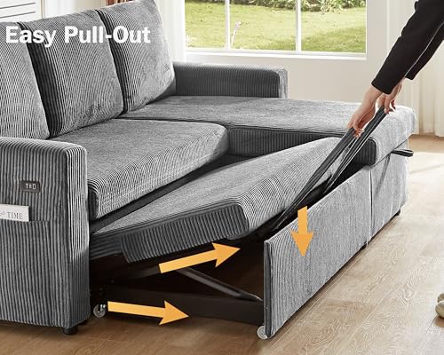 81" Sleeper Sofa Bed with Pull Out Bed, L Shaped Couch Sectional Sleeper Sofa, Pull Out Couch with Reclining Backrest, Reversible Storage Chaise