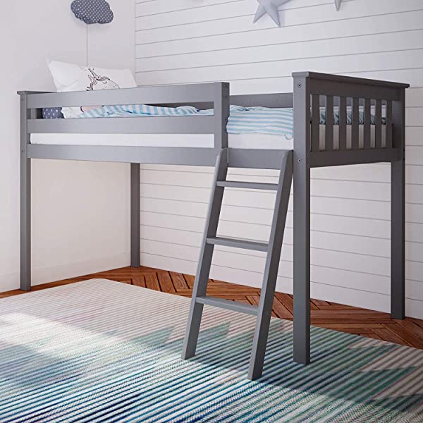 Max & Lily Twin Low Loft Bed with Staircase, White White Low Loft + Staircase Bed