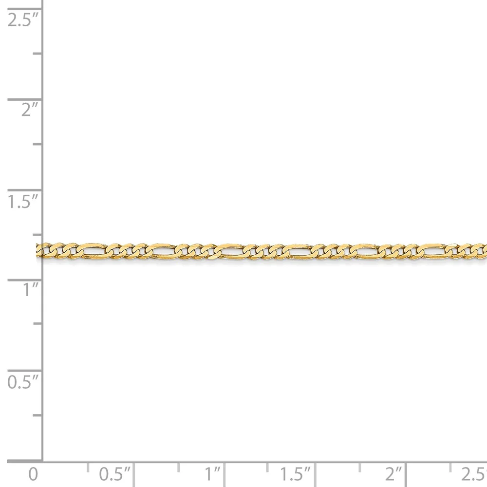 Real 14kt Yellow Gold 2.25mm Flat Figaro Chain; 22 inch; Lobster Clasp; for Adults and Teens; for Women and Men
