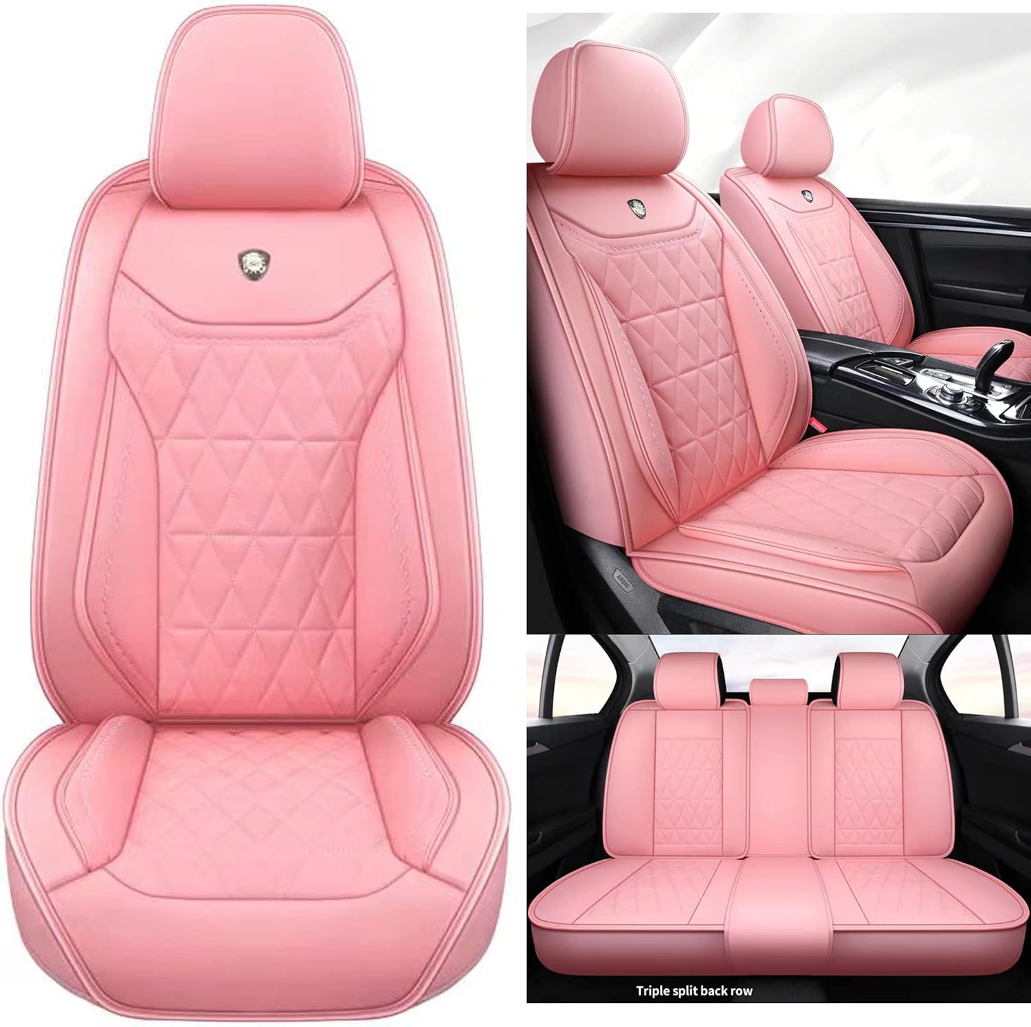 YJZT01 Red Leather Car Seat Covers Comfort Car Seat Covers 5 Seats Full Set Universal Type Fits Most Cars, SUV (Red)