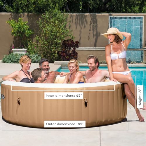 INTEX 28431EP PureSpa Plus Bubble Massage Spa Set: Includes Energy Efficient Spa Cover – 2 Contoured Headrest – LED Light – 6 Person Capacity – 85" x