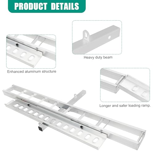 Motorcycle Hitch Carrier 400LBS, Lightweight Robust Aluminum Dirt Bike Hitch Carrier with 4.5' Longer Ramp, Tie-Down Straps and Hitch Tightener