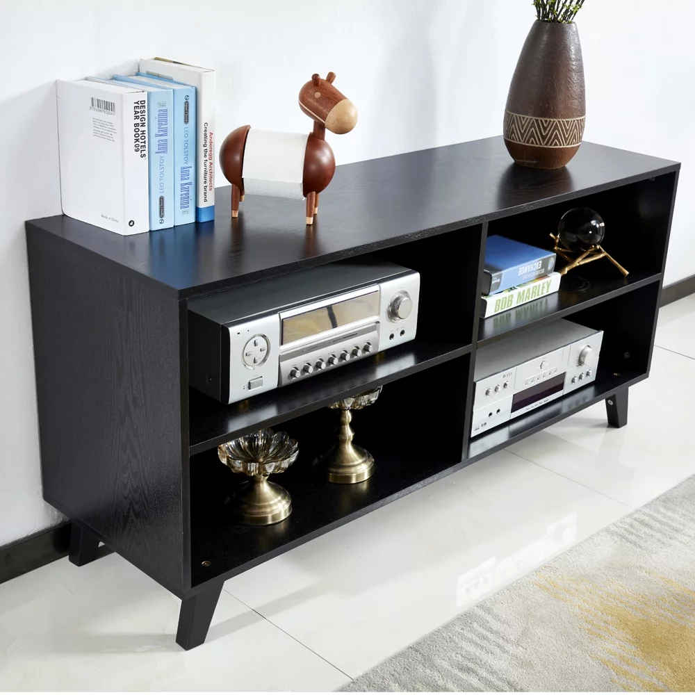 Black Open Storage Cabinet 52 Inch Wooden TV Cabinet Console Kitchen Buffet Cabinet Storage Bookshelf Dining Room Living Room Bedroom