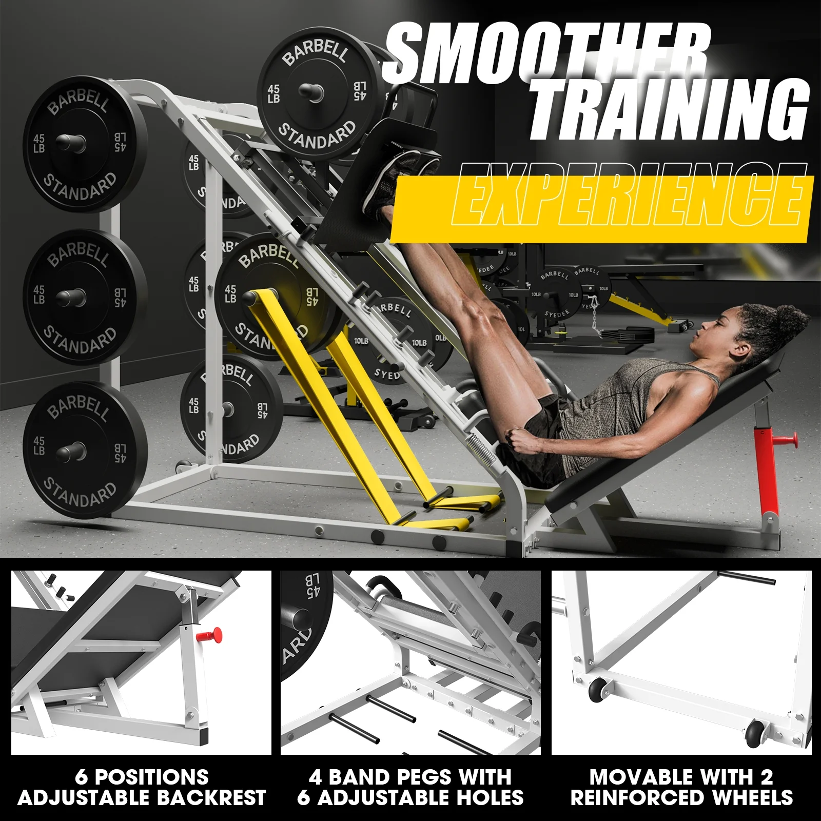 syedee Leg Press Machine with Calf Block, 1500LBS Weight Capacity Adjustable Leg Machine with Resistance Band Pegs and Plate Storages