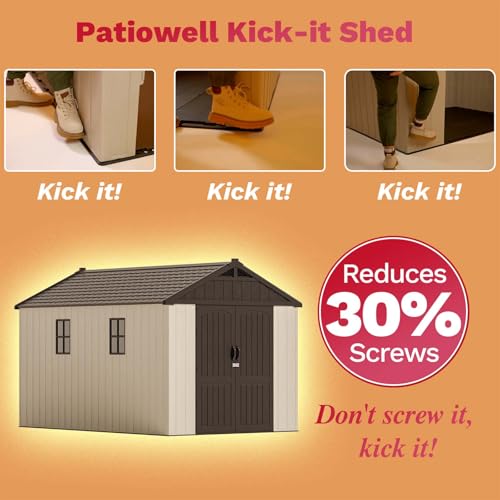 Patiowell 8 x 12 FT Plastic Outdoor Storage Shed with Floor, Resin Shed with Window and Lockable Door for Garden, Backyard, Tool Storage Use
