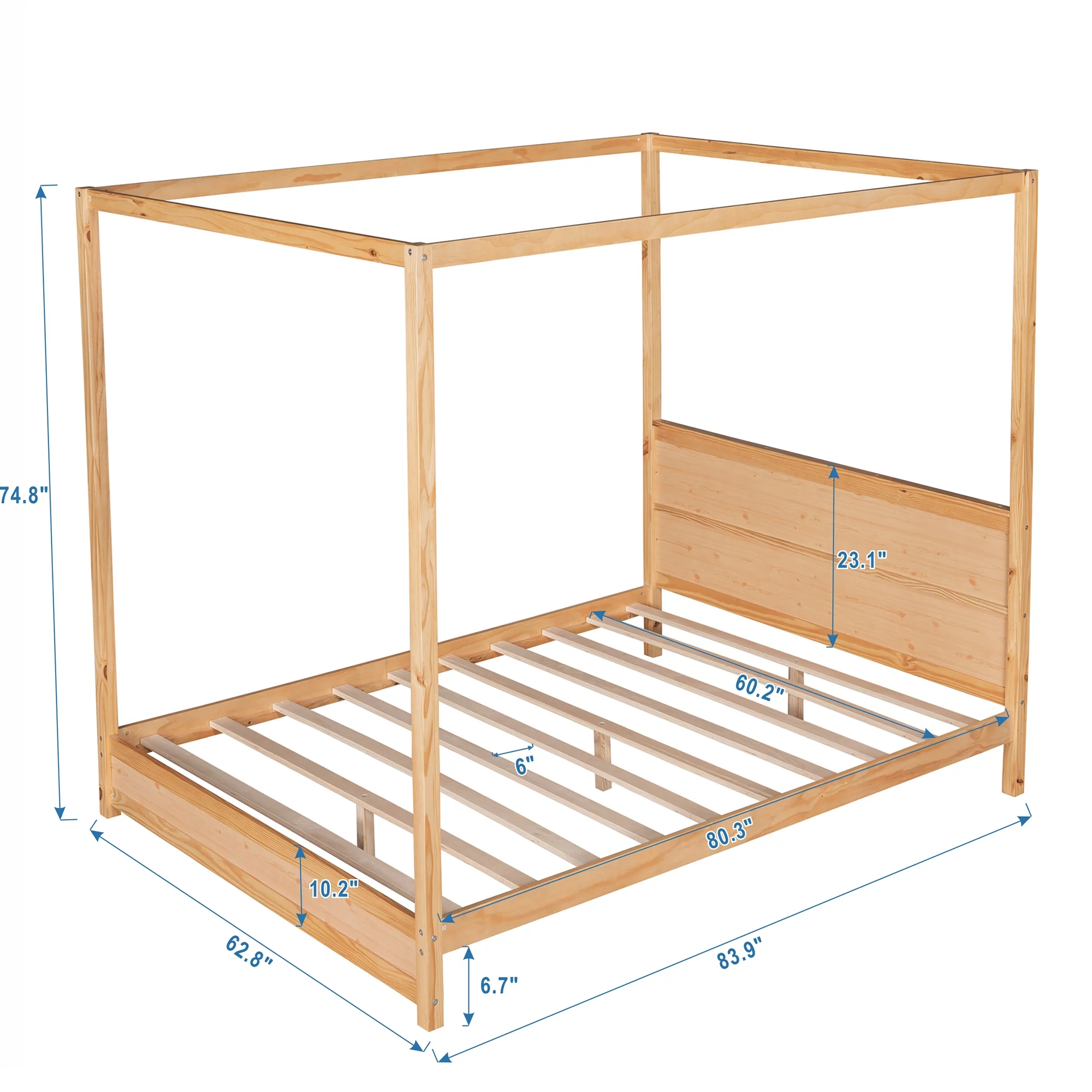 EUROCO Wood Queen Size Canopy Platform Bed with Headboard for Bedroom, Natural
