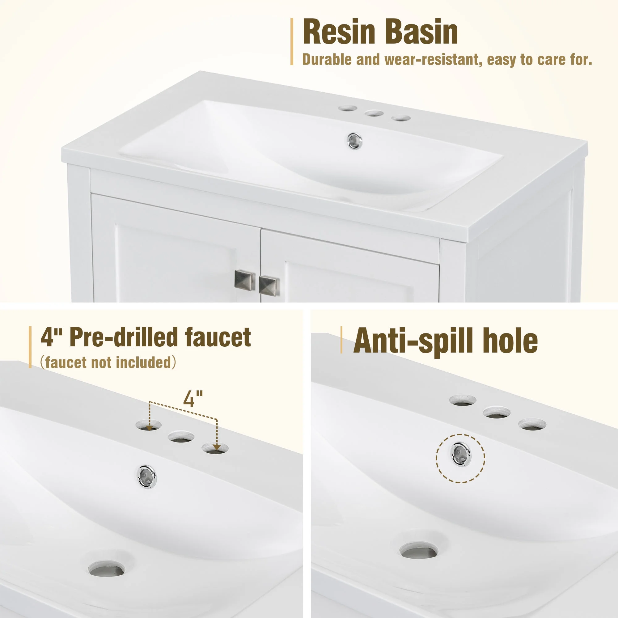 EUROCO 30" Bathroom Vanity with Sink, Bathroom Vanity Cabinet with 2 Doors and a Drawer, Soft Closing, Multifunctional Storage, Solid Wood Frame,White