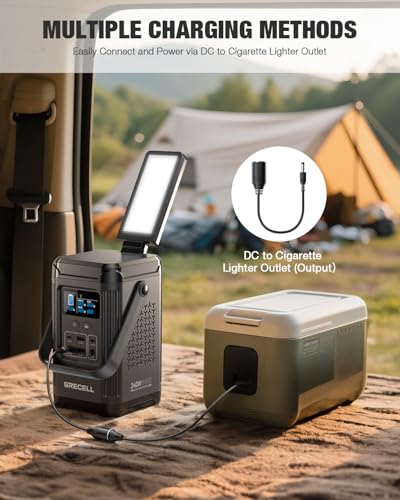 240W Portable Power Station 153.6WH Solar Generator, GRECELL LiFePO4 Battery Dual Way 100W PD, Portable Power Bank with Integrated Stand for Outdoors