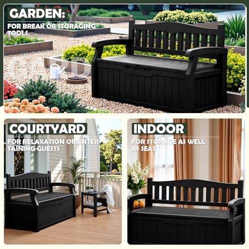 Flamaker 80 Gallon Storage Bench Outdoor Indoor, Durable All-Weather Seating with Hidden Storage, Lockable Deck Box for Garden, Patio