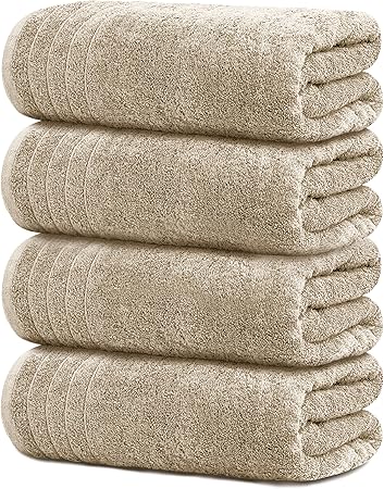 Tens Towels Pack of 4 Extra Large Bath Towels 30 x 60 Inches, 100% Cotton, Larger & Lighter Weight, Quicker to Dry, Super Soft and Absorbent