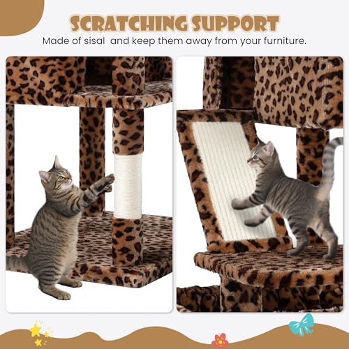 SHA CERLIN 81in Multi-Level Tall Cat Tree Tower for Indoor Kitties/Larger Cat Condo Furniture with Hammock/Cozy Pussycat Perches/Sisal Scratching