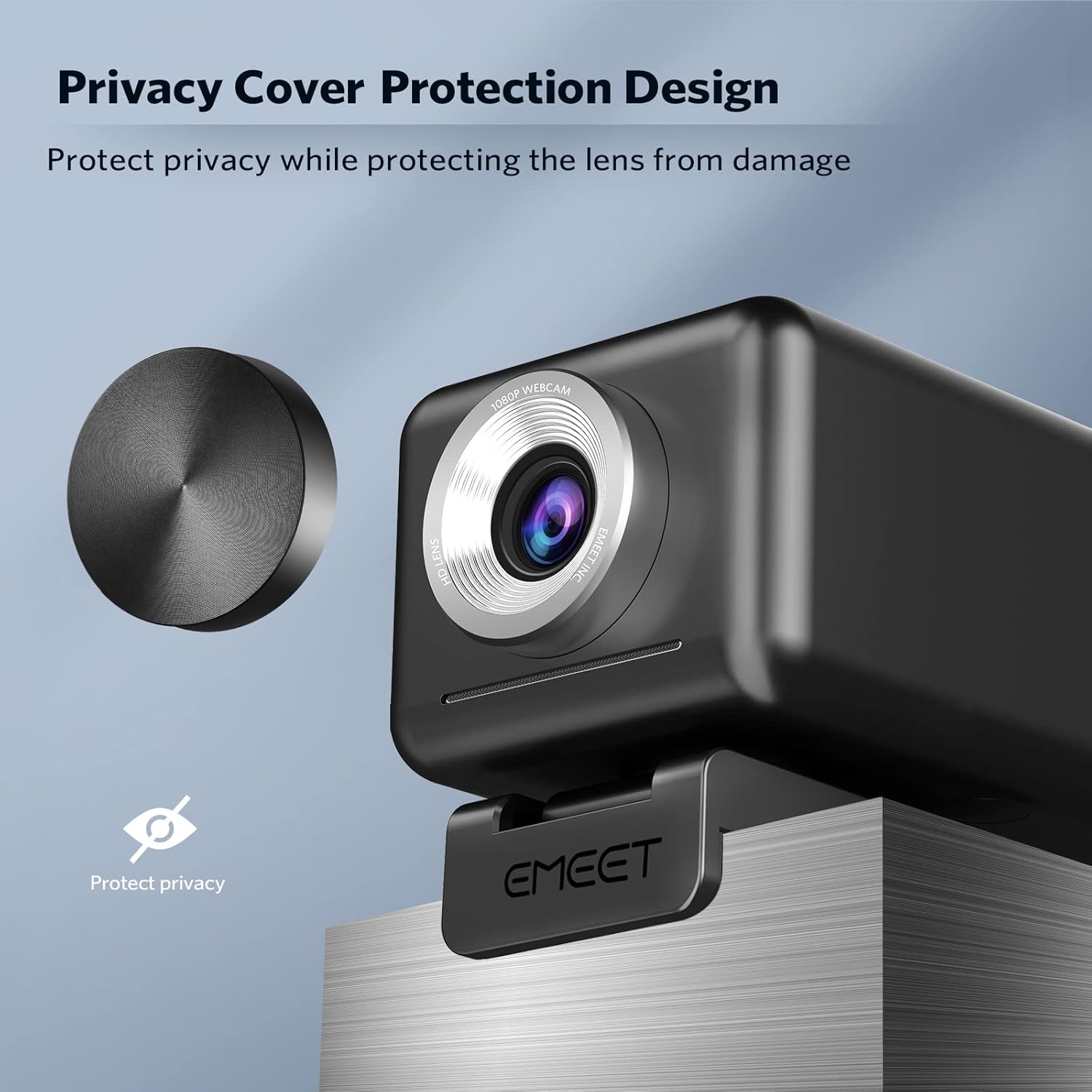 1080P 60FPS Webcam, All-in-one Streaming Camera with 4 Mics and 3W Speaker eMeet C990, 4 Built-in Array Algorithm