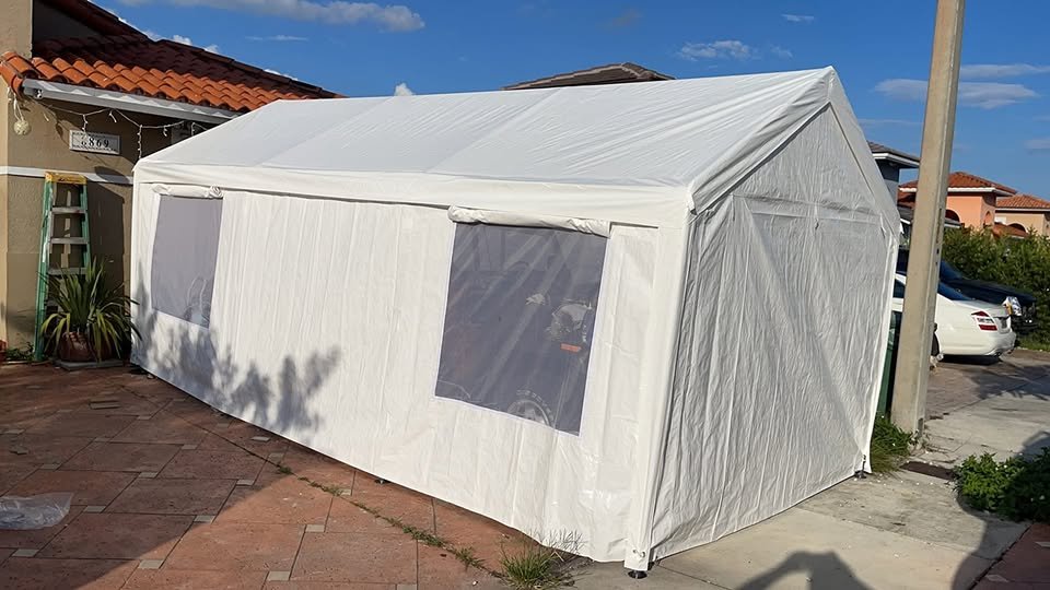 10x20ft Heavy Duty Covered Garage, Portable Car Garage, Bar