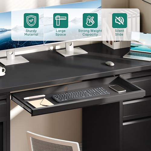 YITAHOME Office Desk with 5 Drawers, Executive Desk with Power Outlets, 57 Inch Computer Desk with File Cabinet, Keyboard Tray