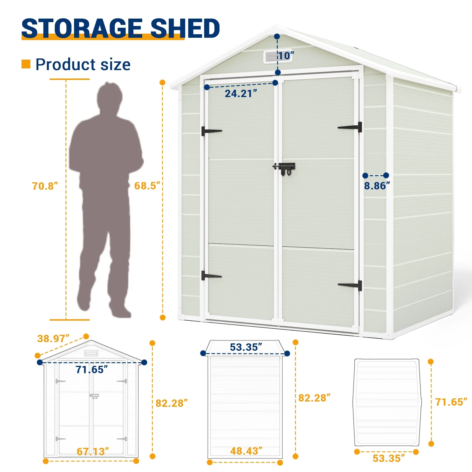 UDPATIO Outdoor Storage Shed 6x4.5 FT, Resin Outside Sheds & Outdoor Storage Plastic for Trash Can, Bike, Lawnmower, Generator