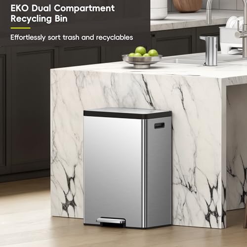 EKO EcoCasa II 36L+24L Dual Trash Can with Recycle Bin, Stainless Steel Garbage Can with Lid, Deodorizer Compartment