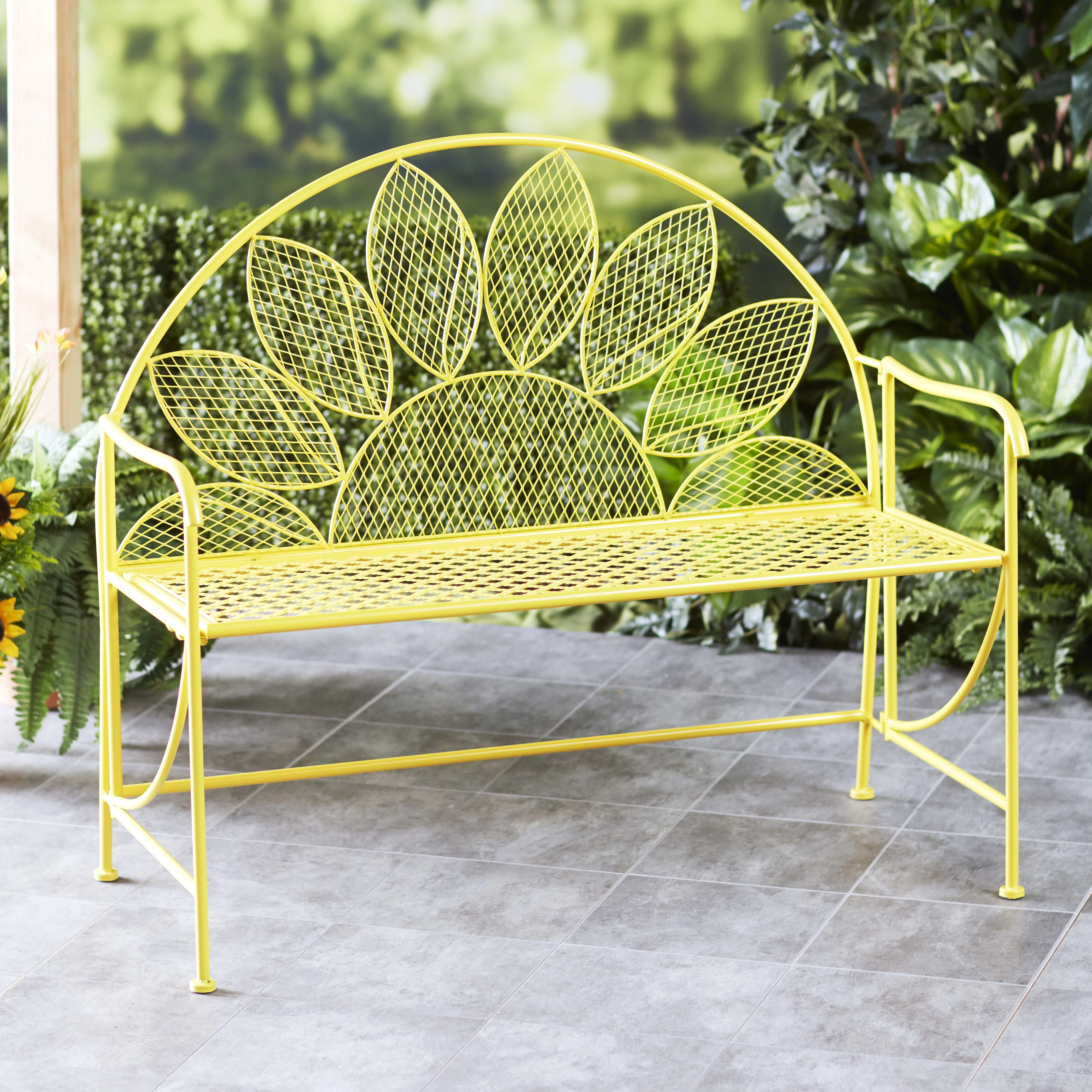 Garden Bench &ndash; Outdoor Metal Bench - Sunflower