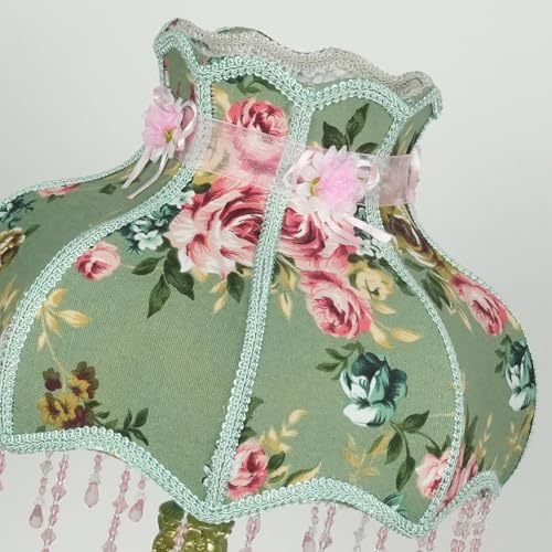 Lovely Table Lamp with Fabric Lampshade, Antique Flower Decorative Bedside Desk Lamp, Handmade Night Light for Bedroom Nightstand