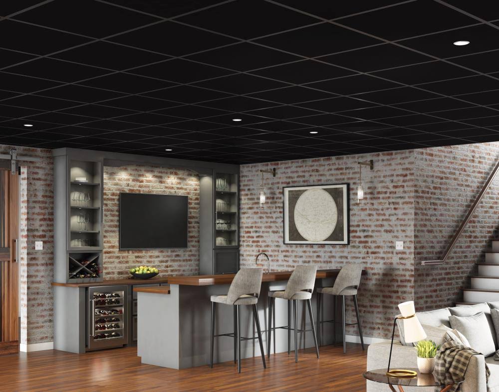 Armstrong Ceilings Easy Elegance Flat Black 2 ft. x 2 ft. PVC Square Edge Lay-In Ceiling Tile ( 40 Sq. ft. /Case)