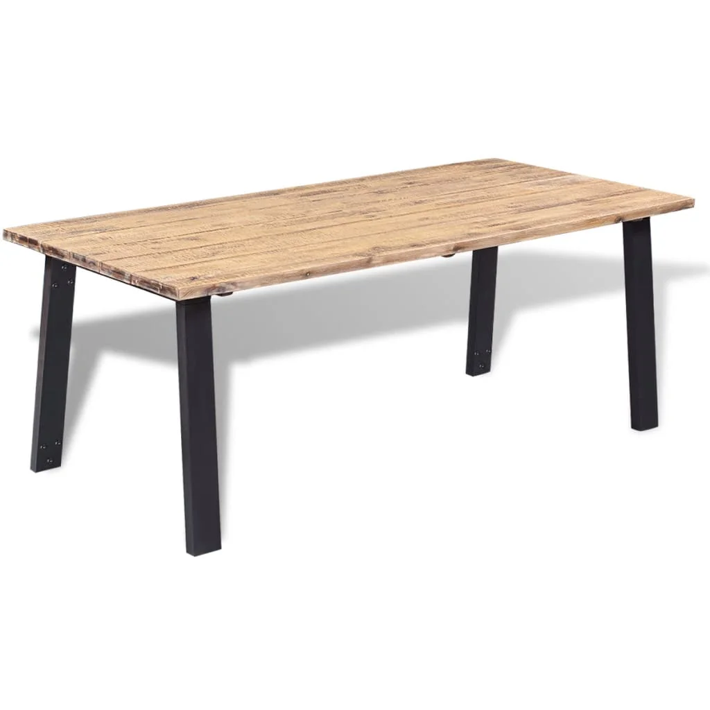 Dcenta Rustic Dining Table Brushed Acacia Wood Top Table with Powder-Coated Metal Legs Industrial Style for Kitchen Dining Room Indoor Outdoor Use