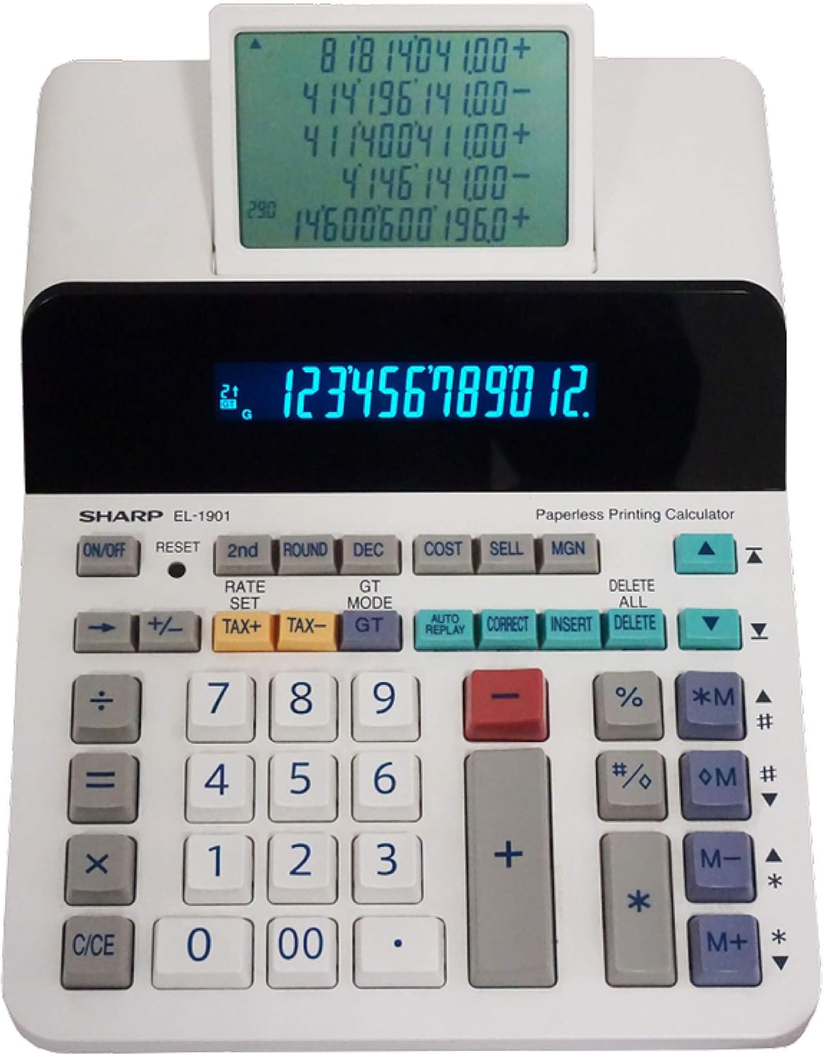 Sharp EL-1901 Paperless Printing Calculator with Check and Correct, 12-Digit LCD Primary Display