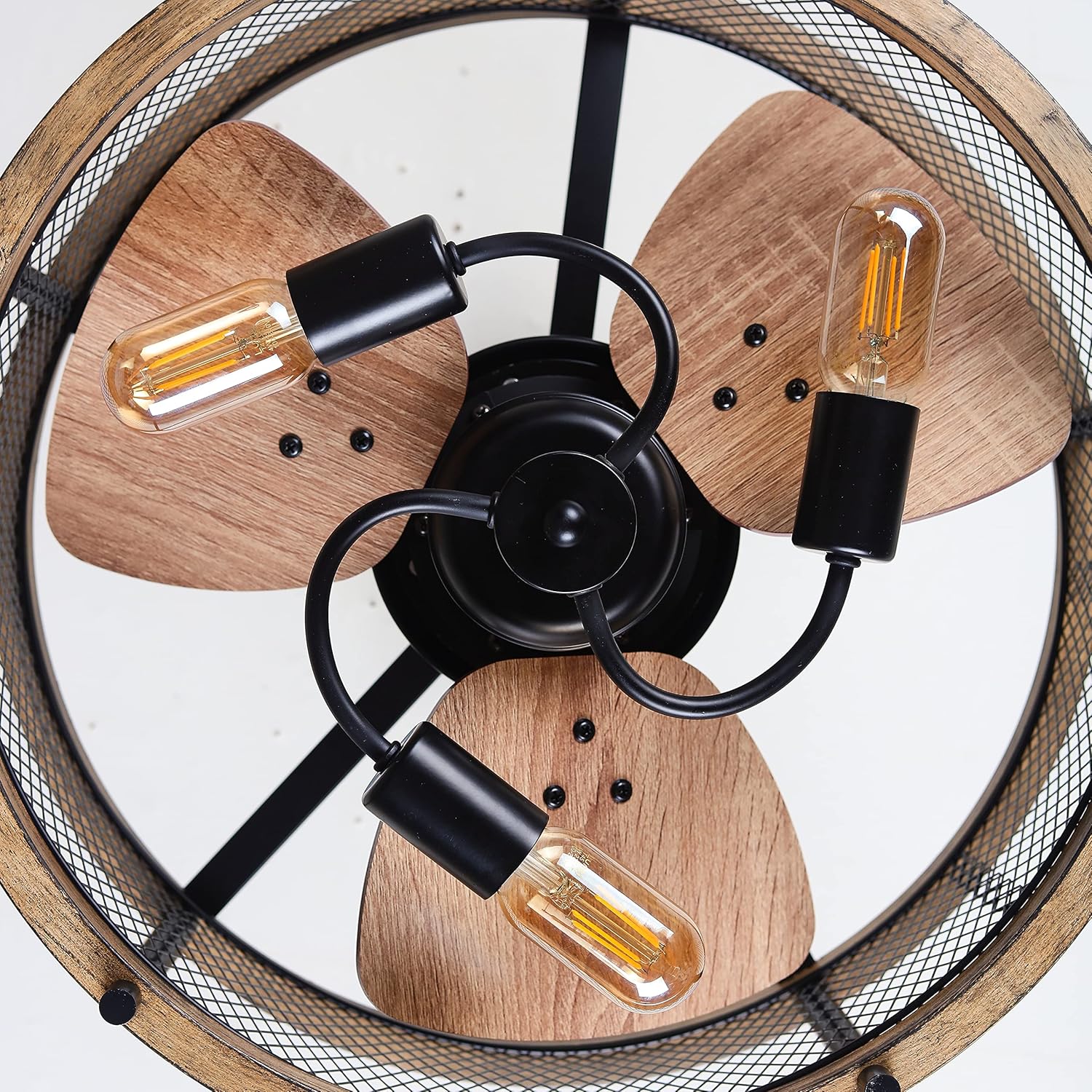 20-inch Industrial Caged Ceiling Fan with Lights Remote Control, Reversible,Modern Enclosed Bladeless Ceiling Fan Indoor