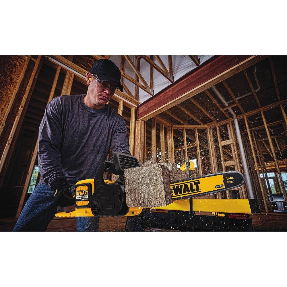 DeWalt 16 in. 60V Max Cordless FLEXVOLT Brushless Chainsaw with (1) 3.0Ah Battery u0026 Charger with Bonus Handheld Blower