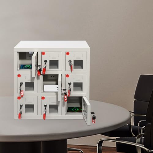 Cell Phone Locker 9 Bays Cell Mobile Phone Steel Locker with Charger Charging Station Cabinet and Key Lock for Classroom and Employees