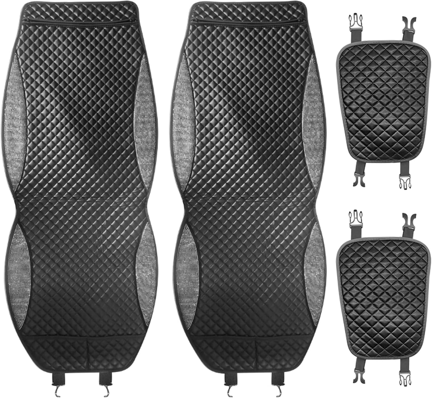 Lady Crystal 1 Pair Bling Front Leather Car Seat Covers, Luxury Car Protectors, Universal Anti-Slip&Sun-Resistant Driver Seat Cover with Backrest