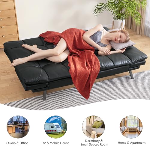 71" Convertible Futon Sofa,Faux Leather Futon Couch Bed,Sleeper Sofa Bed,Memory Foam Modern Folding Small Loveseat for Living Room,Office,Apartment
