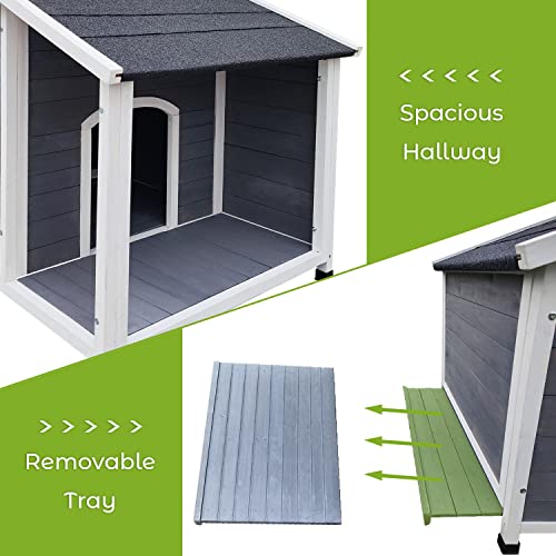 Outdoor Wooden Dog House,Waterproof Kennel with Deck and Sloped Roof,High Stability Pet Dog Cage for Small/Medium Puppy