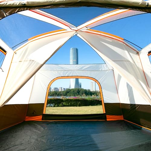 KTT Extra Large Tent 10-12-14 Person(B),Family Cabin Tents,2 Rooms,3 Doors and 3 Windows with Mesh,Straight Wall,Waterproof,Double Layer