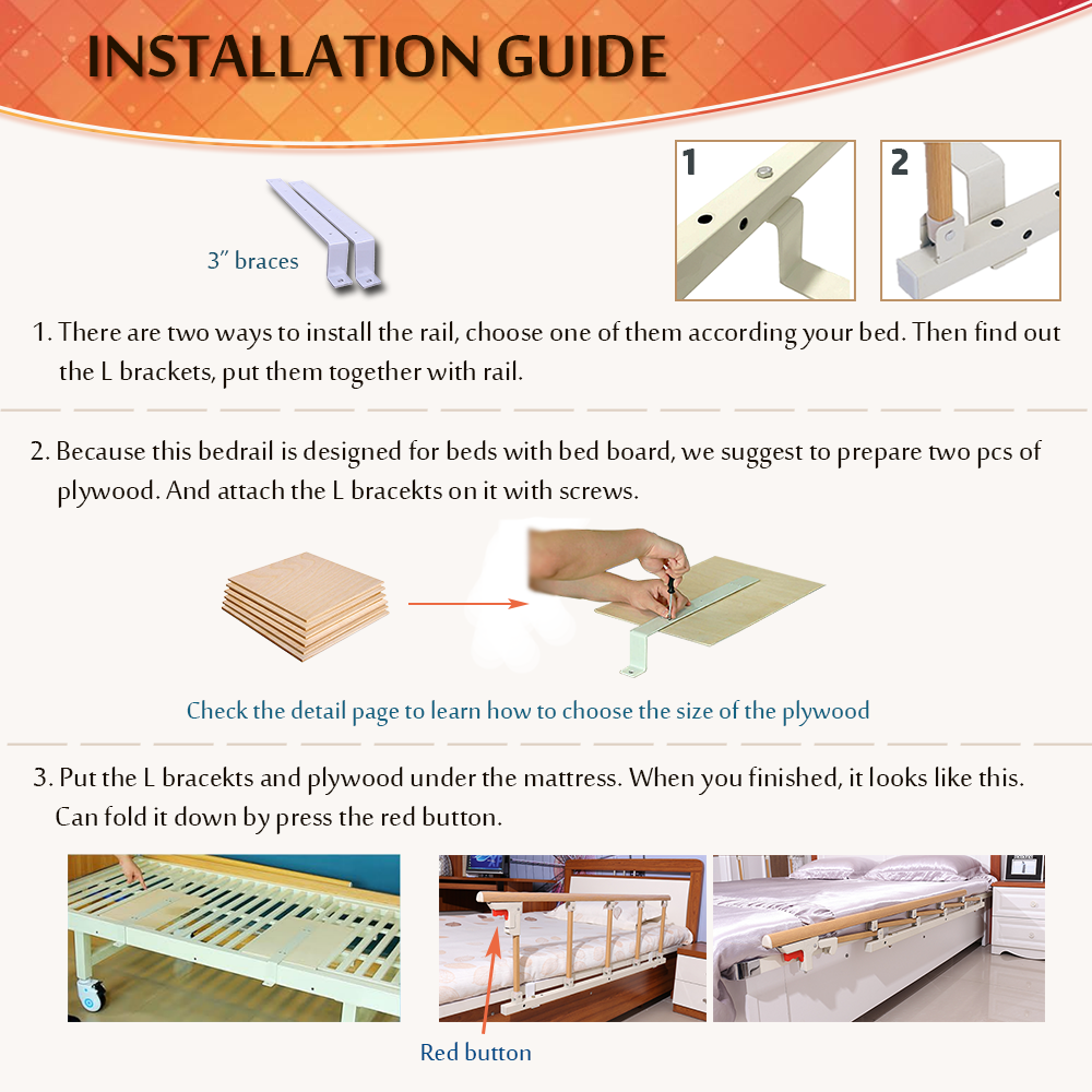 Bed Rails for Elderly Adults Safety Bed Side Assist Rail Collapsible Guard Railing Medical Bedrail Slides Under Mattress Hospital Bed Half Rail