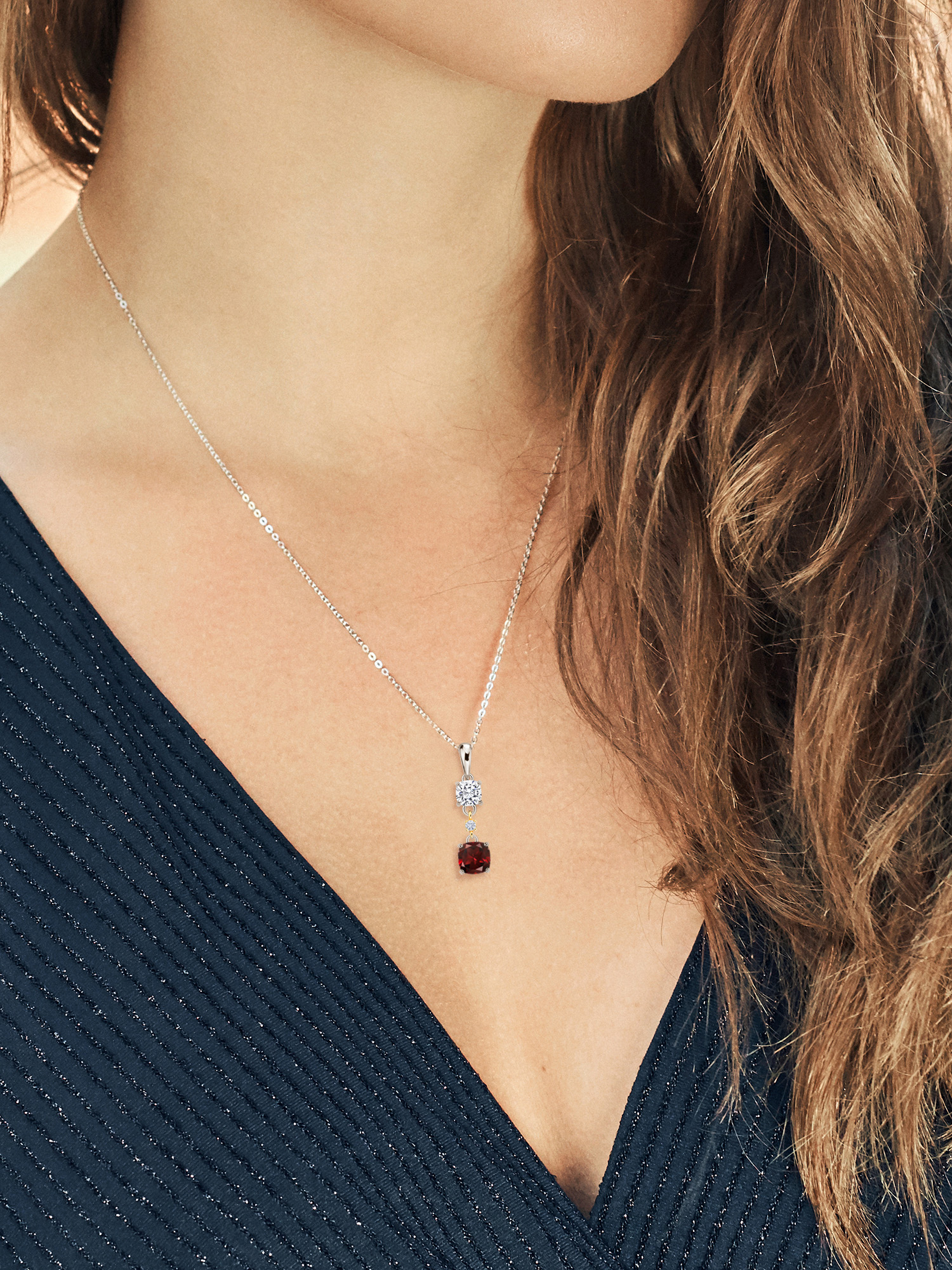 Gem Stone King 1.24 Ct Cushion Red Garnet 925 Silver and 10K Yellow Gold Pendant with Chain