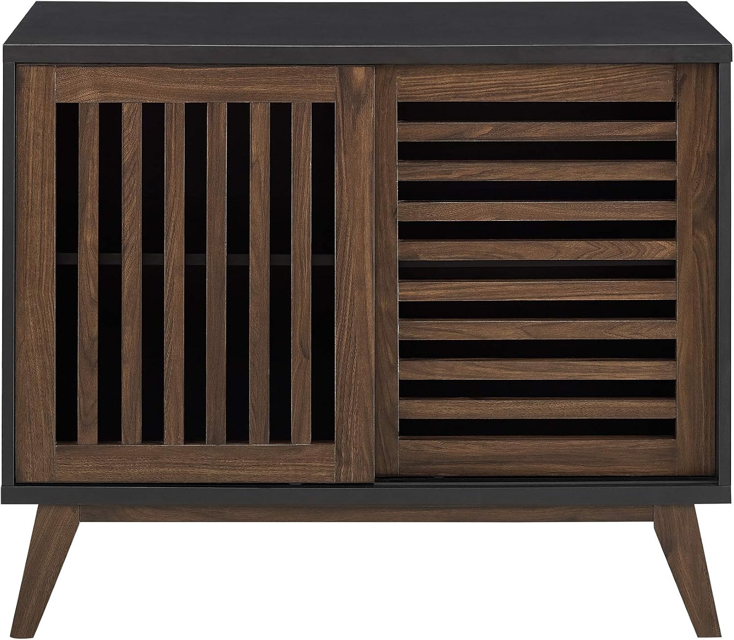 Walker Edison Mid Century Modern Buffet Entryway Cabinet Doors Kitchen Dining Room Storage Living Room, 36 Inch, Black and Dark Walnut