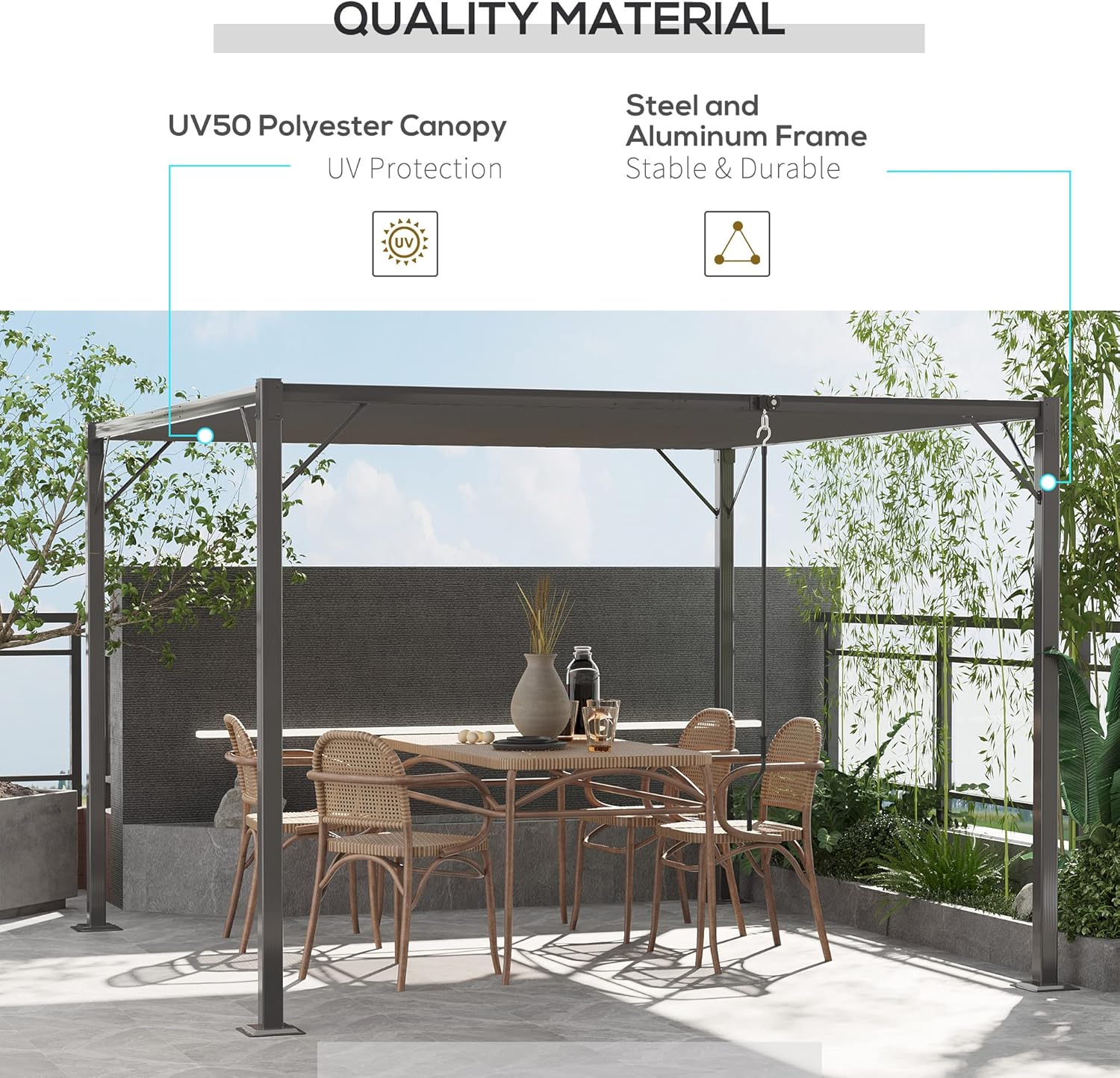 Outsunny 10' x 10' Outdoor Louvered Pergola Patio Aluminum Gazebo Canopy with Adjustable Roof Sun Shade for Party, Lawn, Garden, Grey