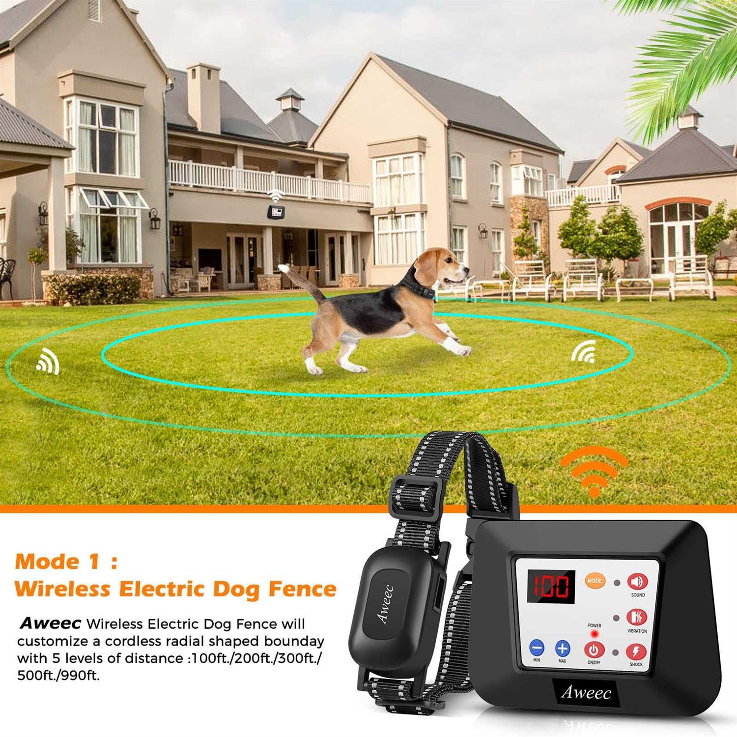 Aweec Wireless Dog Fence System 2023 Electric Fence for Dog &amp; Training Collar with Remote - Pet Supplies online store